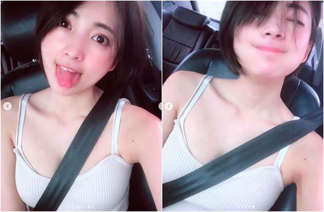 阿喜晒美照呼吁防疫重要，安全带勾勒出美胸意外成为亮点。（图／翻摄自阿喜IG）