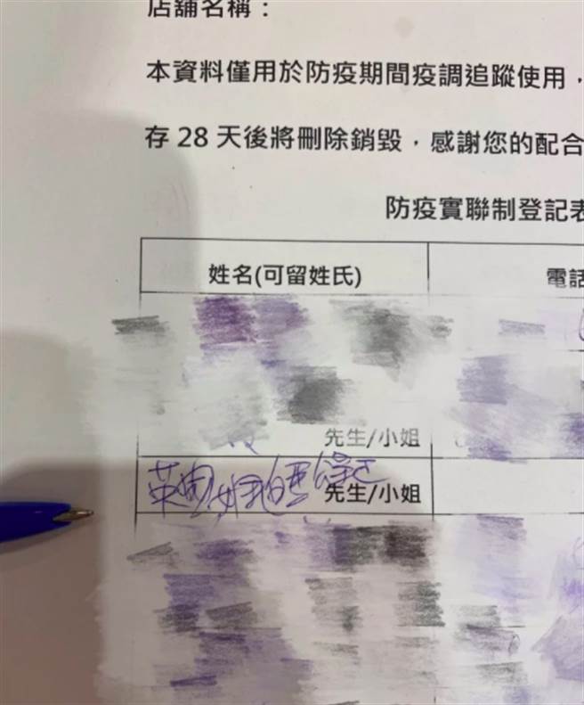 客人填实连制表单电话空白还留怪名，让原PO气炸。（图／Dcard）