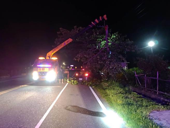 1辆自小客车18日深夜23时许行经台11线长滨乡真柄段时发生自撞路树事故。（台东县警局提供／蔡旻妤台东传真）