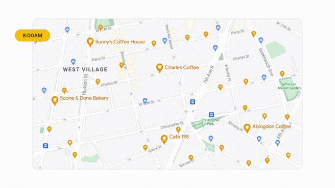 根据一日当中的不同时段以及是否正在旅行，来提示与使用者最相关的地点。（Google提供／黄慧雯台北传真）