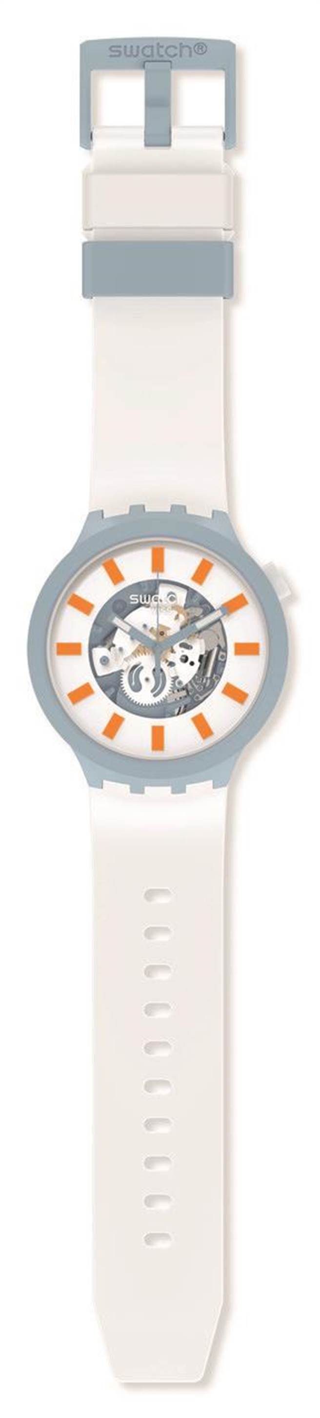 SWATCH 全新BIG BOLD BIOCERAMIC，晴空白，4100元。（Swatch提供）