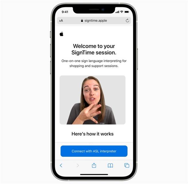 到訪美國、英國、法國 Apple Store 直營店的顧客，可以利用 SignTime 遠端聯繫手語翻譯人員。（蘋果提供／黃慧雯台北傳真）
