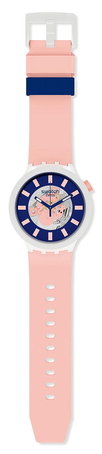 SWATCH全新BIG BOLD BIOCERAMIC，个性裸粉，4100元。（SWATCH提供）