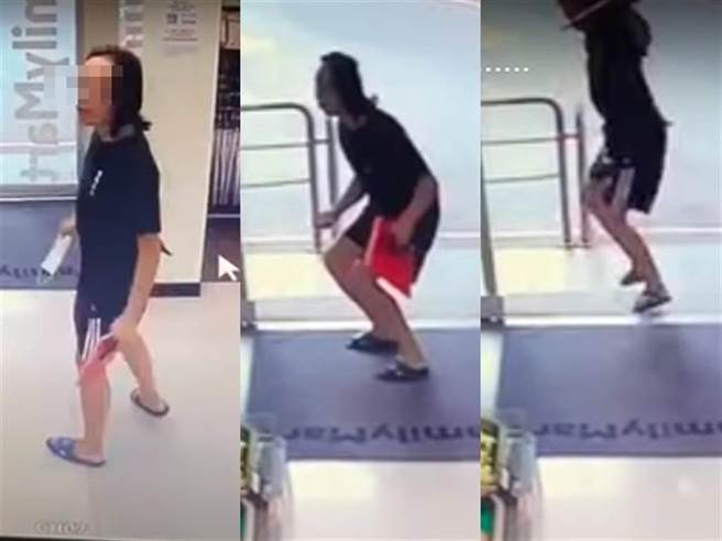 40歲張姓男子20日上午7時許，因為佩戴口罩遭超商店員糾正，竟在超商門口模仿起香港電影「九品芝麻官」中方唐鏡的橋段。（翻攝自爆料公社）