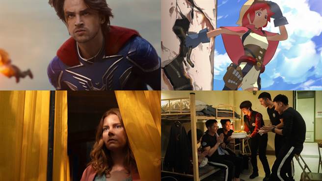 左至右、上至下依序是：Netflix原创影集《朱比特传奇》、原创动画《伊甸》、电影《窥探》、台剧《火神的眼泪》剧照。（Netflix提供／黄慧雯台北传真）
