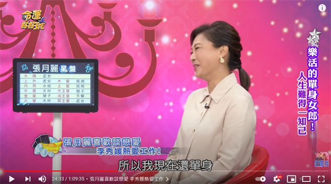 张月丽表明自己单身中。（图／YT@命运好好玩 官方频道）