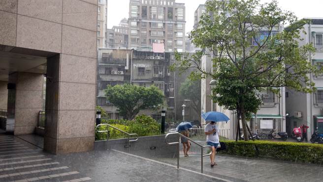 台北已开始下起倾盆大雨。（张达智摄）