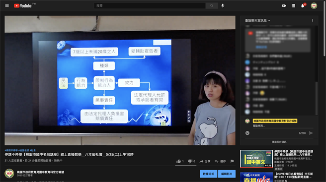 停课不停学直播。(教育局提供／蔡依珍桃园传真)