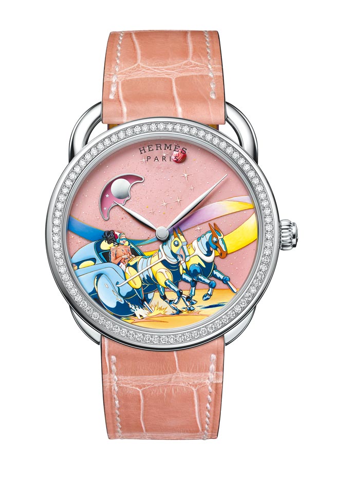 爱马仕Arceau太空骑士「Space Derby」粉红面盘表，224万3100元。（HERMES提供）