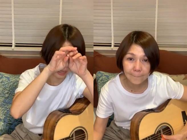 于子育喷泪唱〈感恩的心〉谢防疫英雄。（摘自脸书）