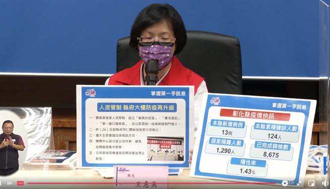 彰化县长王惠美说明疫情最新状况。（吴敏菁摄）