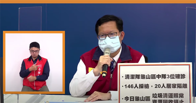 桃园市长郑文灿28日主持桃园市疫情说明记者会。（摘自Youtube）