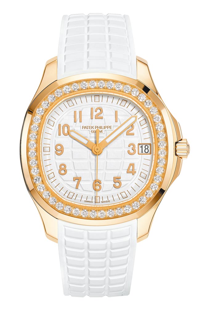 百達翡麗Aquanaut Luce奢華版Ref.5268/200R玫瑰金鑲鑽款女表，放大表徑至38.8mm，更加時尚，145萬6000元。（Patek Philippe提供）