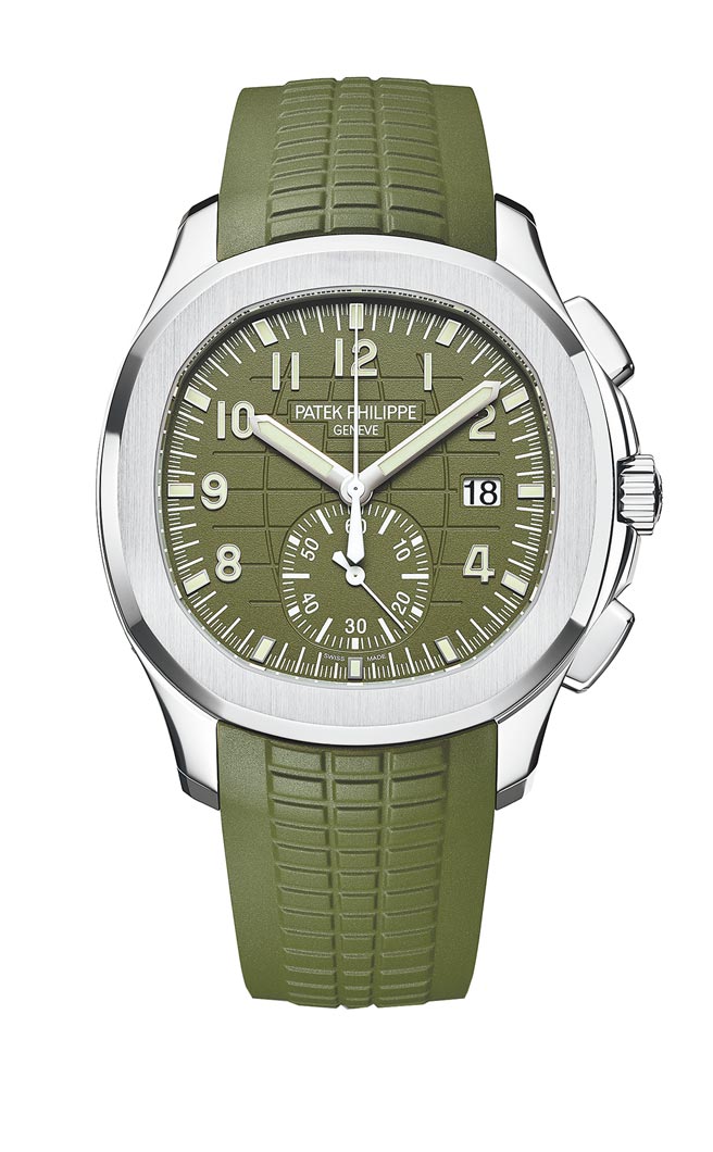 百達翡麗Aquanaut Ref.5968G白金計時碼表，卡其綠色表盤，201萬8000元。（Patek Philippe提供）