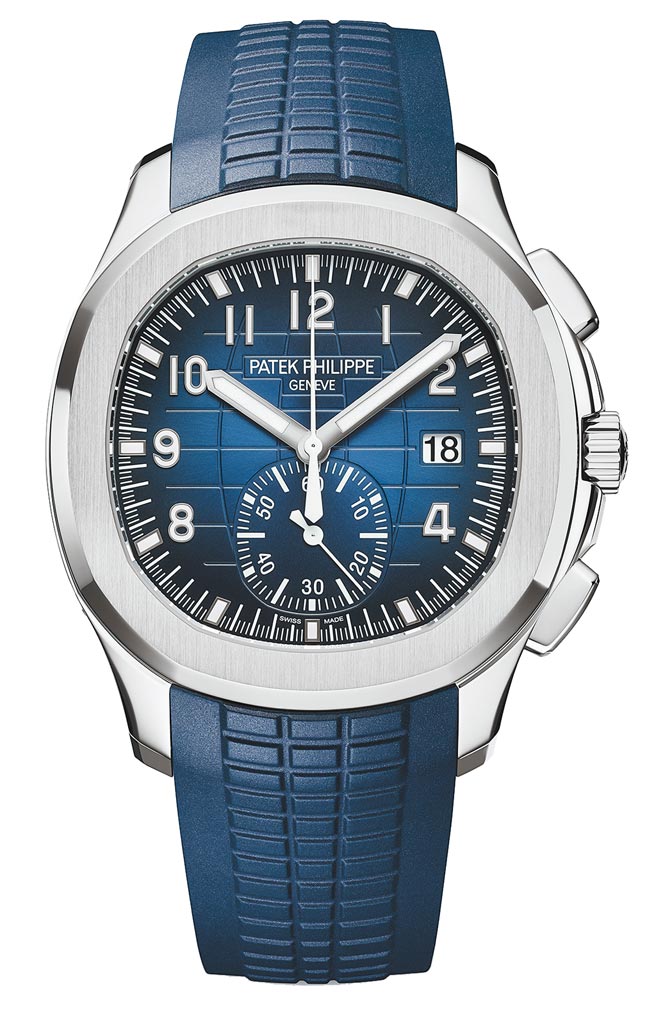 百達翡麗Aquanaut Ref.5968G白金計時碼表，深藍色表盤，201萬8000元。（Patek Philippe提供）