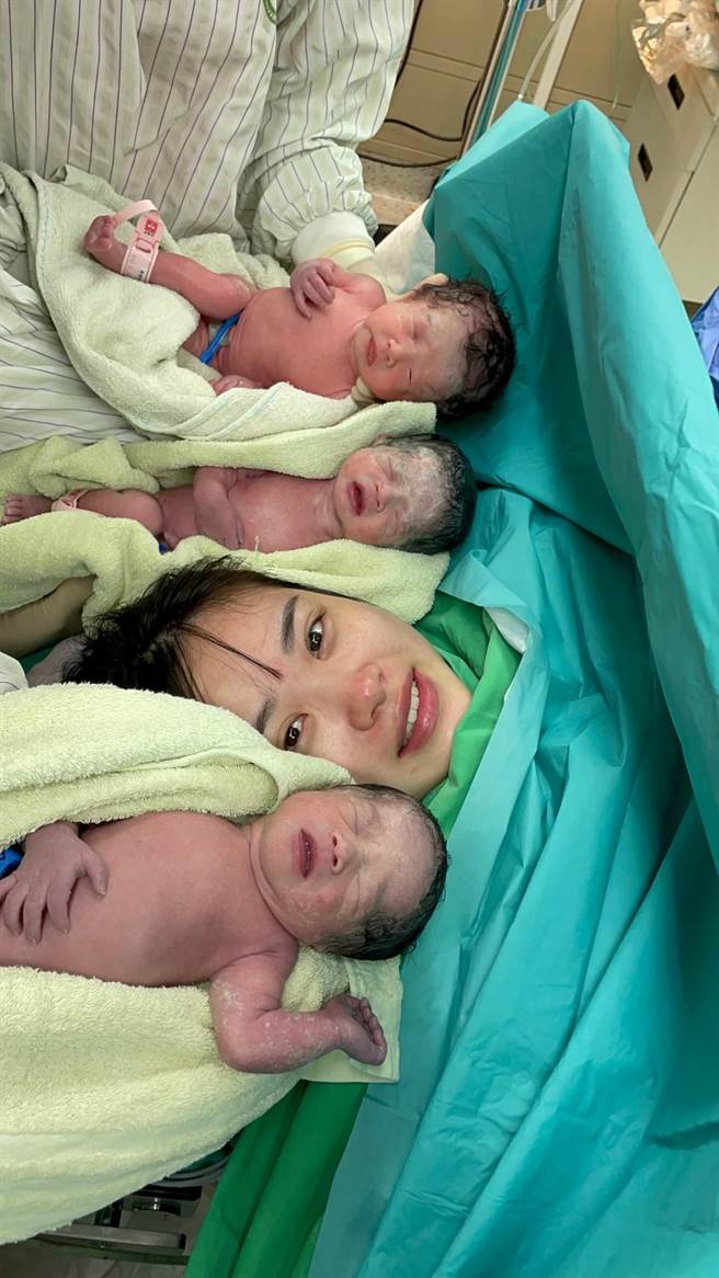 疫情笼罩低迷，中市茂盛医院传出振奋喜讯，1名产妇生下罕见试管3胞胎，都是健康女娃儿。（台中茂盛医院提供／陈淑芬台中传真）