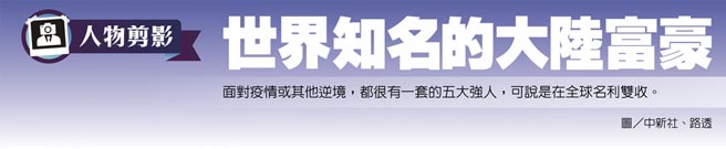 世界知名的大陆富豪面对疫情或其他逆境，都很有一套的五大强人，可说是在全球名利双收。