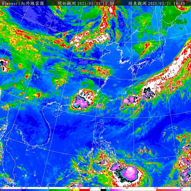 气象局表示，今天台湾仍然受到滞留锋面影响，其中北部山区、西半部山区、中南部沿海是今天降雨最明显的地方。（取自气象局）