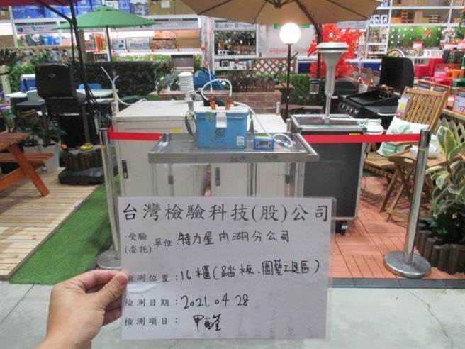 台北市環保局今年3月起至列管場所巡檢空氣品質，查獲特力屋內湖店室內甲醛濃度0.17ppm超過法規標準值。（台北市環保局提供／張立勳台北傳真）