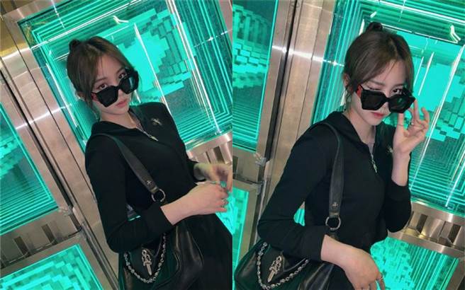 欧阳娜娜戴上墨镜走酷帅风格。（图／翻摄自微博）