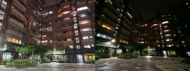 vivo V21 5G广角与超广角夜间对比照片。（黄慧雯摄）