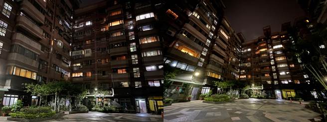 iPhone 12 Pro广角与超广角夜间对比照片。（黄慧雯摄）