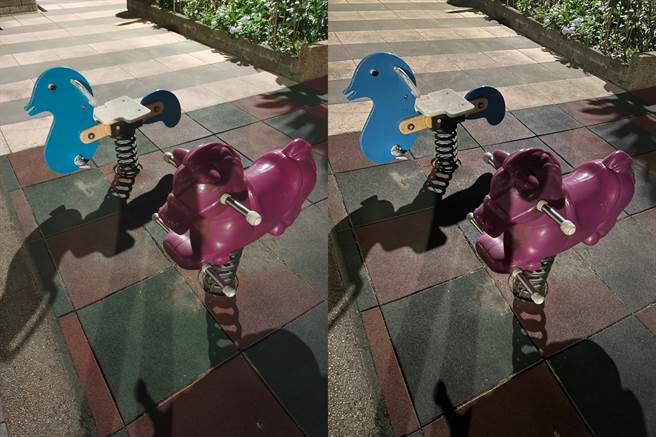 vivo V21 5G（左）与iPhone 12 Pro夜间对比照片（2）。（黄慧雯摄）
