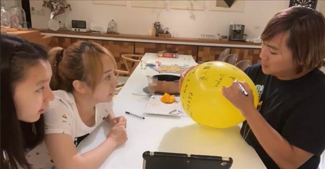 王仁甫和季芹一家在环保天灯上为台湾祈福。 （经纪人提供）