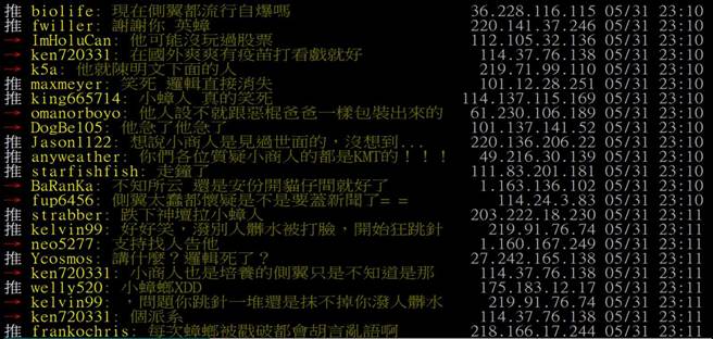 PTT乡民质疑网红小商人为英系立委侧翼 (翻摄PTT)