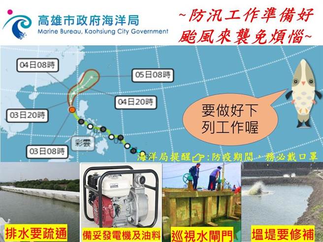 「彩云」颱风可能袭台，高雄市海洋局吁请渔友做好防范措施。（高雄市海洋局提供／林瑞益高雄传真）