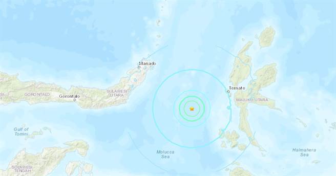 印尼馬古魯海發生6.1地震。(圖/美國地質調查所) 