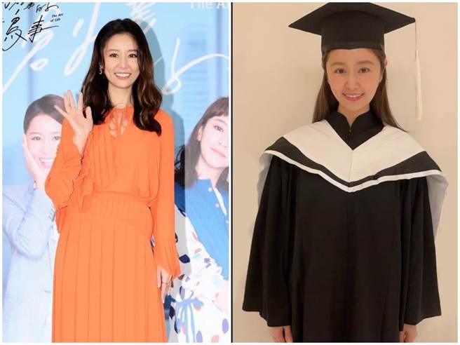 林心如毕业了，开心获得「杰出表现奖」。（摘自脸书、世新大学提供）