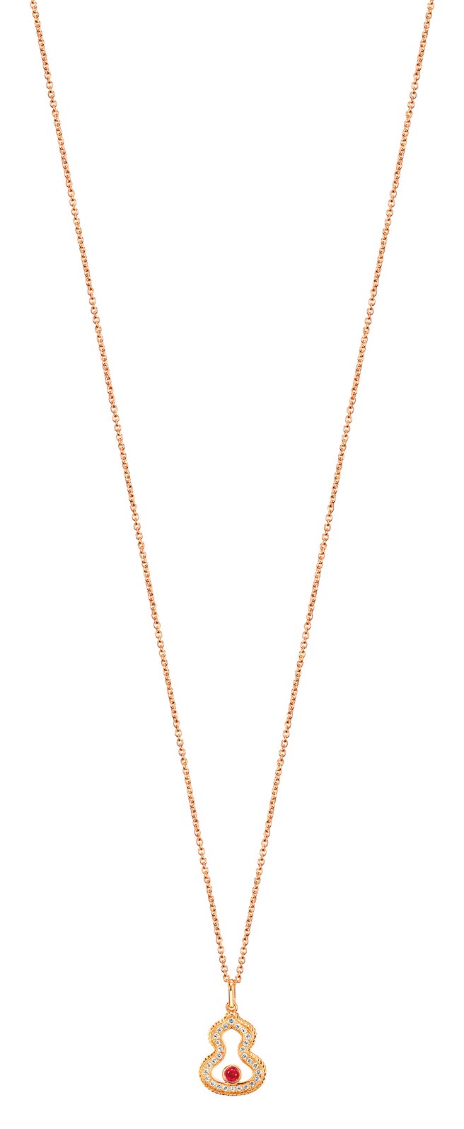 Qeelin Wulu Legend系列18K玫瑰金钻石红宝石项炼 ，5万4500元。（Qeelin提供）