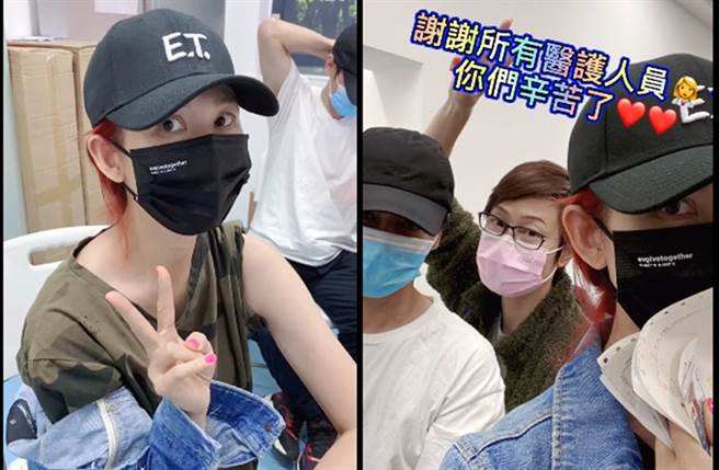 蔡少芬昨和张晋、陈法蓉相约打疫苗。（图／翻摄自蔡少芬微博）