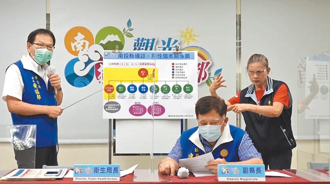 南投县卫生局长黄昭郎（左），4日说明确诊个案活动史。（廖志晃摄）