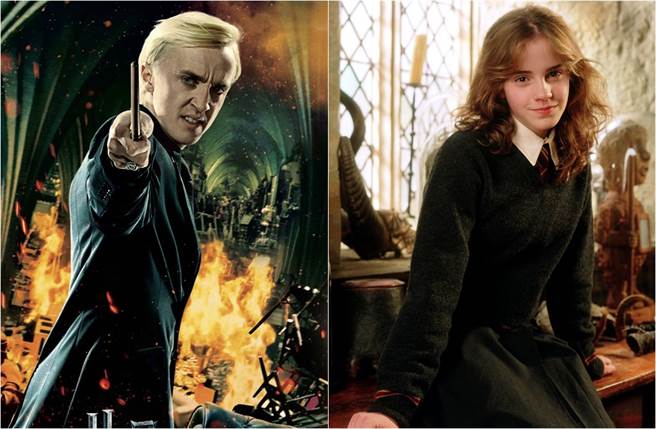 「馬份」湯姆費頓與「妙麗」艾瑪華森，戲裡敵對，戲外卻因登對屢傳緋聞。(圖／達志提供)