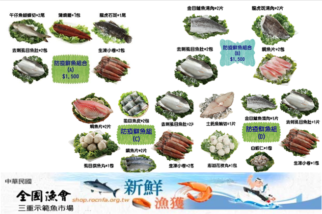 新北市三重示範魚市場推出4款漁獲組合的「鮮魚箱」。（新北市漁業處提供）