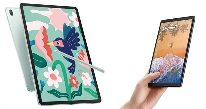 三星宣布推出Galaxy Tab S7 FE 5G（左）与Galaxy Tab A7 Lite，提供打造居家办公、学习即战力。（三星提供／黄慧雯台北传真）
