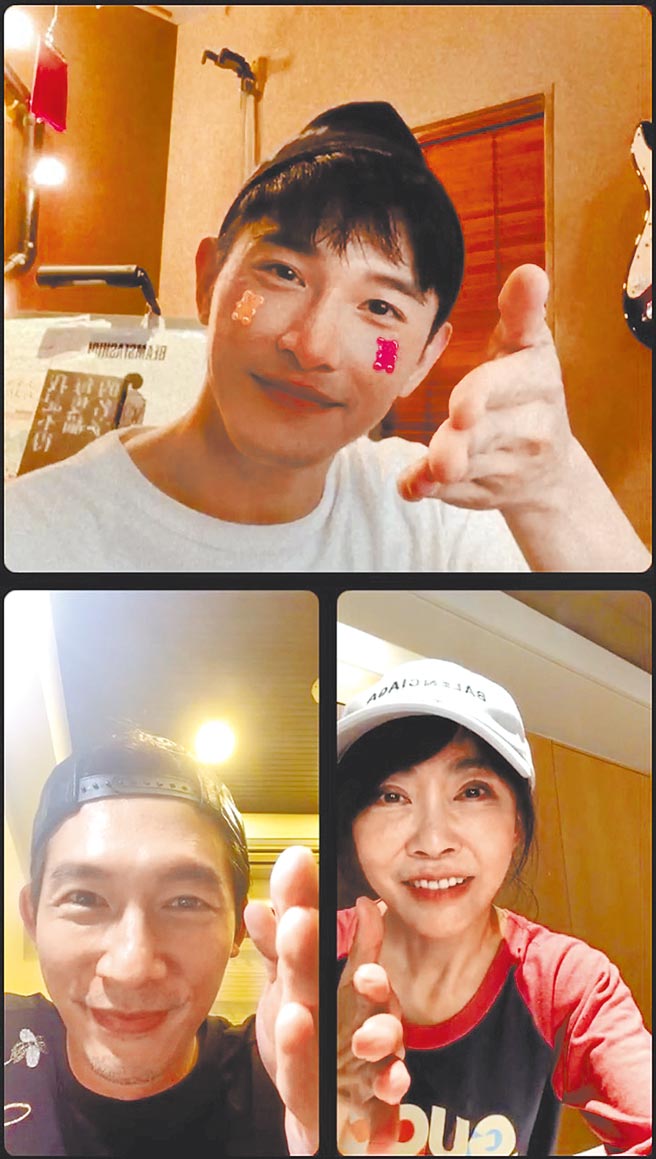 張立昂（上）與柴智屏（右下）、溫昇豪在直播隔空握手表示要組成「「野蠻招財大隊」。（摘自IG）