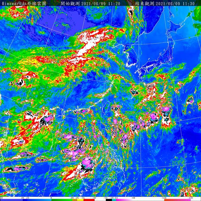 今(9)日台灣仍位於潮濕的東南風環境內，東半部及恆春半島偶有局部短暫陣雨或雷雨，其他地區雖大多為多雲，不過午後雷陣雨發展的仍會較為明顯，尤其各地山區及中南部地區午後降雨機率高，容易出現局部大雨及短時強降雨。（取自氣象局）
