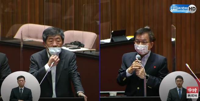 国民党立委赖士葆今质询疫情指挥中心指挥官陈时中，询问经济部、国防部是否也都可以设置快筛站？陈时中说，「可以」。（照片来源：翻摄国会频道）