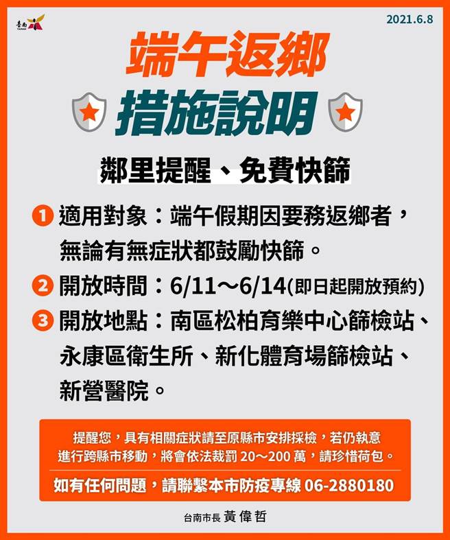 台南市政府指「通報」一詞惹爭議，已修正用語，重申出發點是「鼓勵」區里間相互關懷。(台南市政府提供／曹婷婷台南傳真)