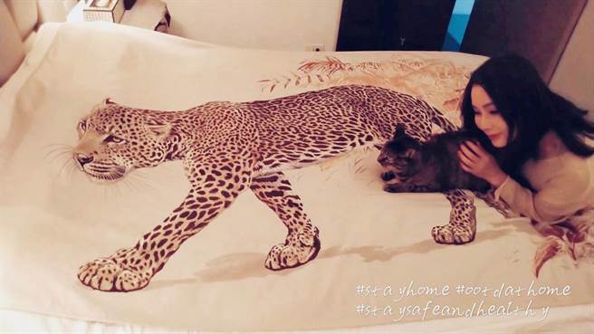 陳美鳳的床有隻大大的花豹圖案。（圖／FB@陳美鳳）