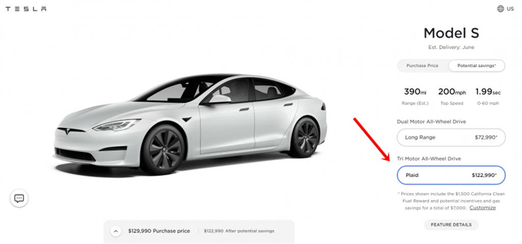 未交車先漲價 Tesla Model S Plaid 在美漲1萬美元