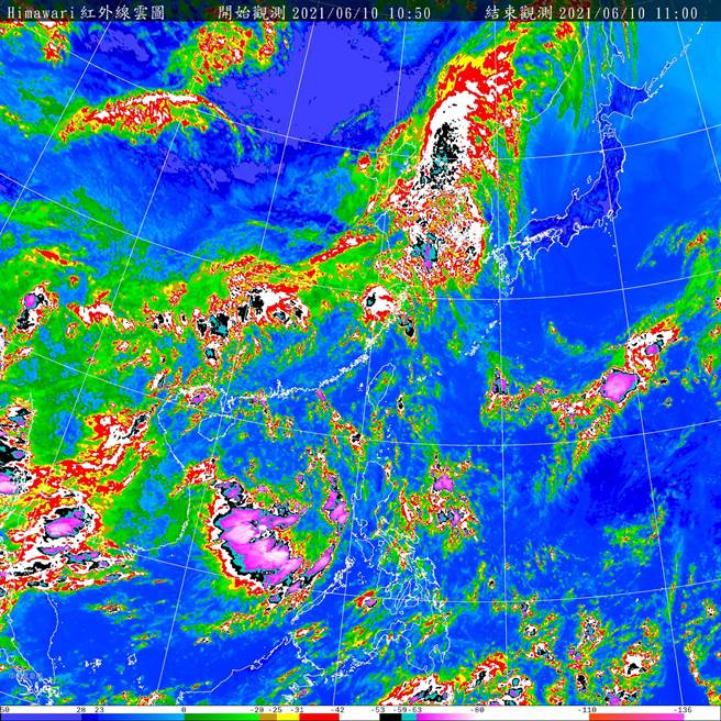 今(10)日天氣和昨天類似，各地上午大多為多雲到晴，午後仍有明顯雷陣雨發展，中南部山區容易有局部大雨及短時強降雨，在東南風影響下，花東地區、恆春半島偶爾也會出現局部的短暫雨。（取自氣象局）