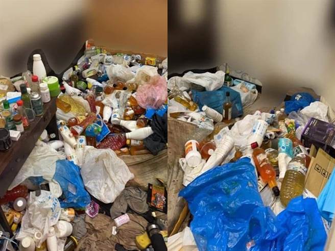 1名在台外籍人士日前因染上酒瘾，生活糜烂之下，竟在租屋处堆积满坑满谷的垃圾，不少瓶罐甚至装着疑似尿液的黄色液体。（图／翻摄自脸书「爆废公社」）