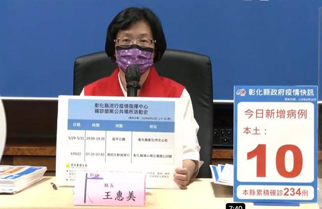 彰化縣長王惠美10日公布縣內75歲以上長者從6月11日上午8點開始預約。（吳敏菁攝）