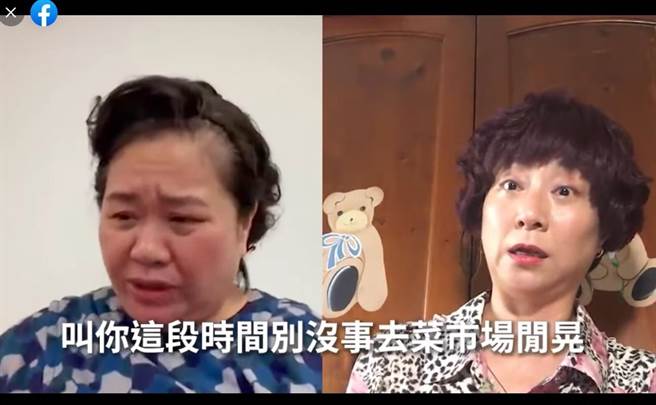 演员锺欣凌和杨丽音拍摄防疫创意影片，饰演「彩香婆婆」和「嘉玲阿嬷」同框视讯对话，力劝民眾口罩戴好，没事千万不要到菜市场」。（摘自锺欣凌脸书）