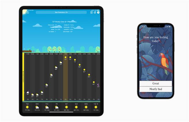 获奖作品《CARROT Weather》、《Bird Alone》。（摘自苹果官网）