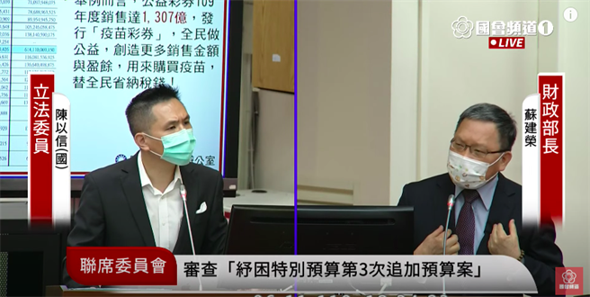 藍委陳以信拋「疫苗彩券」構想，盈餘支應疫苗費用。（取自國會頻道）